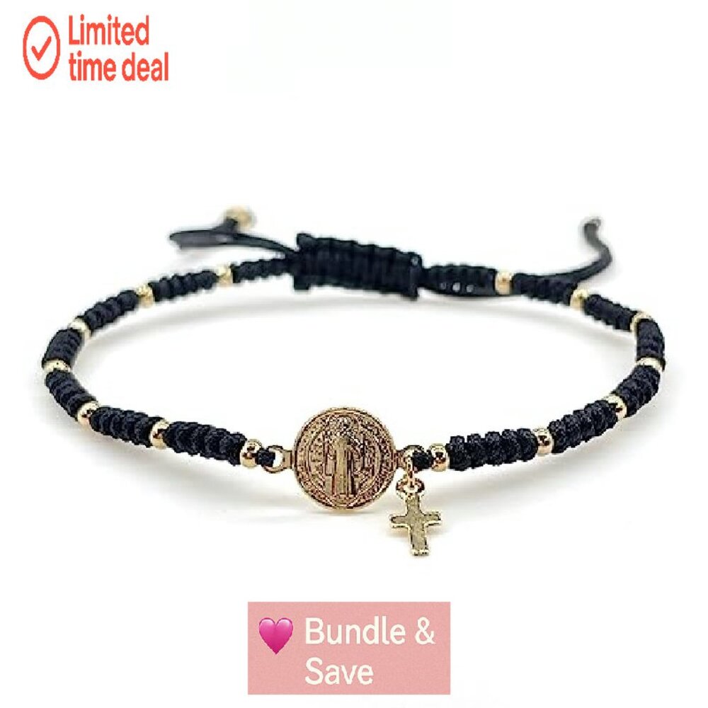 Adjustable Saint Benedict Protection Bracelet Gol… - image 2